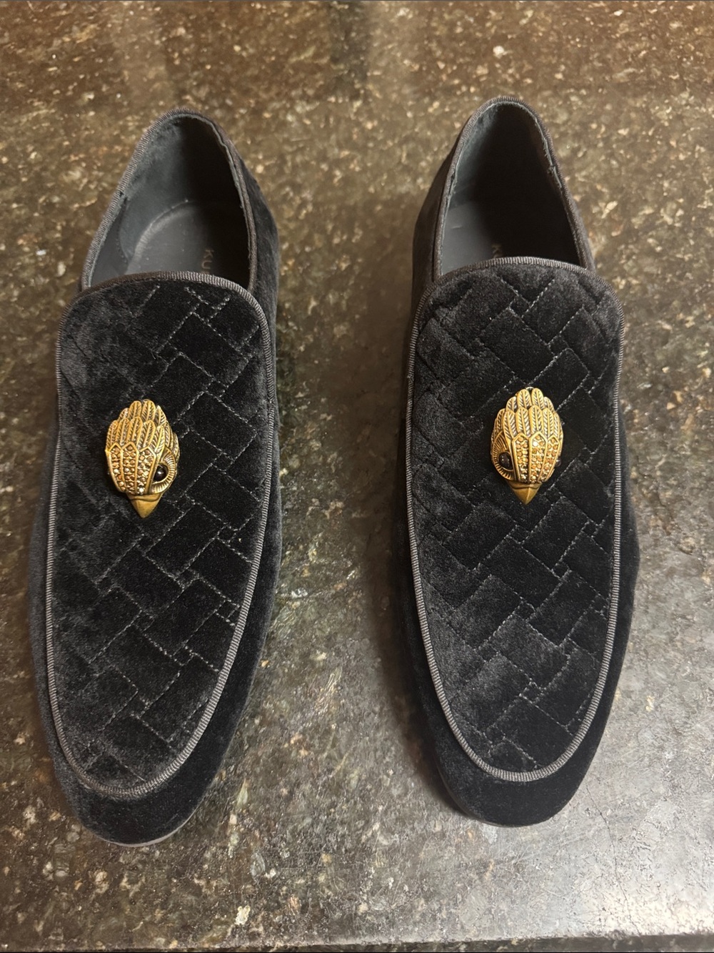 NEW NEW Black Velvet Men’s Slip-On Loafers with Gold Emblem